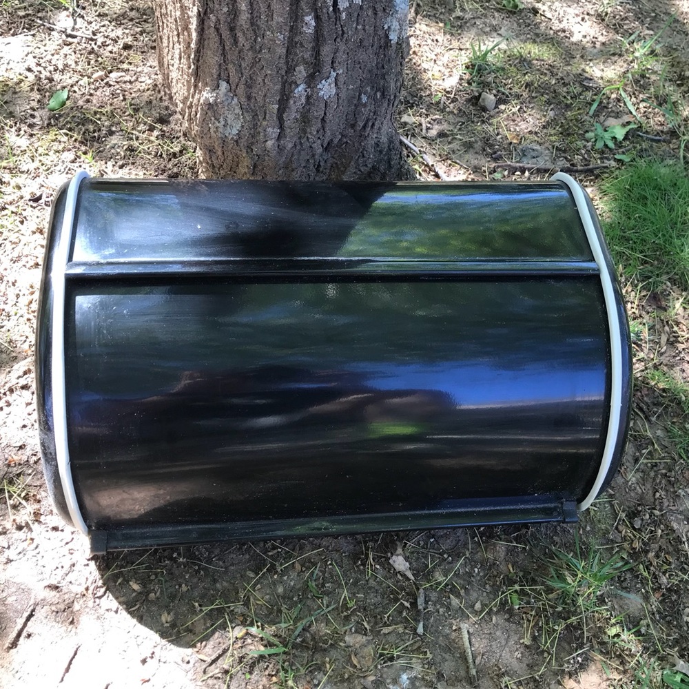 Black metal bread box